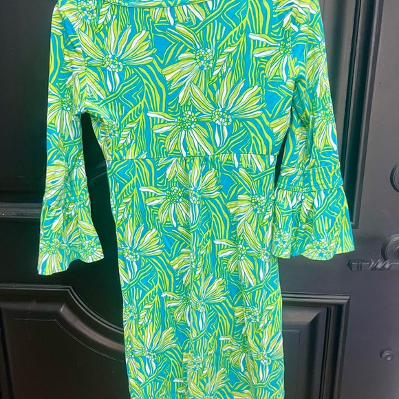 Lilly Pulitzer Floral Cotton Bell Sleeve Dress Blue/Green Small - Picture 5 of 6